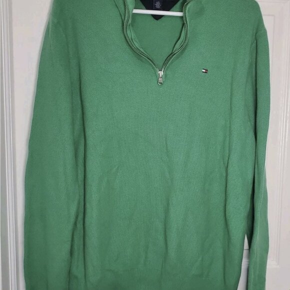 Tommy Hilfiger Men's Green 1/4 Quarter Zip Sweater Size L - Picture 5 of 7